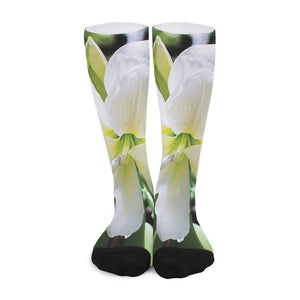 White Amaryllis Print Long Socks