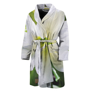 White Amaryllis Print Men's Bathrobe