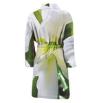 White Amaryllis Print Men's Bathrobe