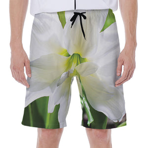 White Amaryllis Print Men's Beach Shorts