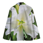 White Amaryllis Print Men's Blazer