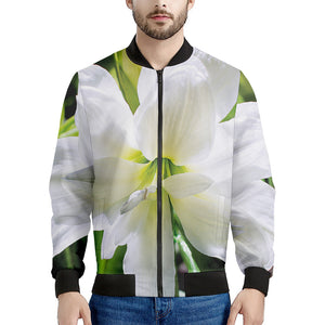 White Amaryllis Print Men's Bomber Jacket