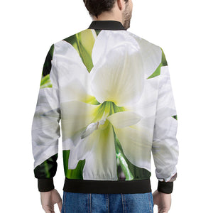 White Amaryllis Print Men's Bomber Jacket