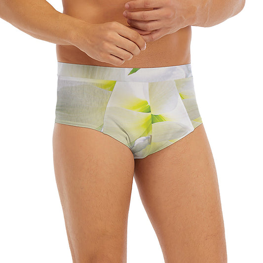 White Amaryllis Print Men's Briefs