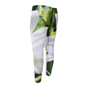 White Amaryllis Print Men's Compression Pants