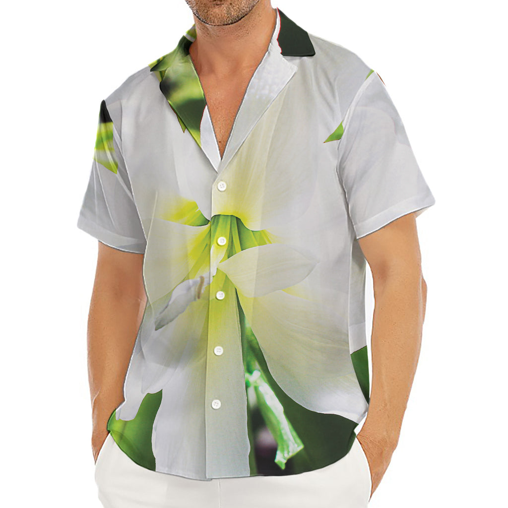 White Amaryllis Print Men's Deep V-Neck Shirt