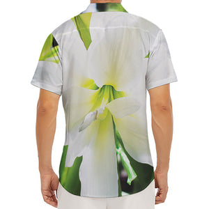 White Amaryllis Print Men's Deep V-Neck Shirt