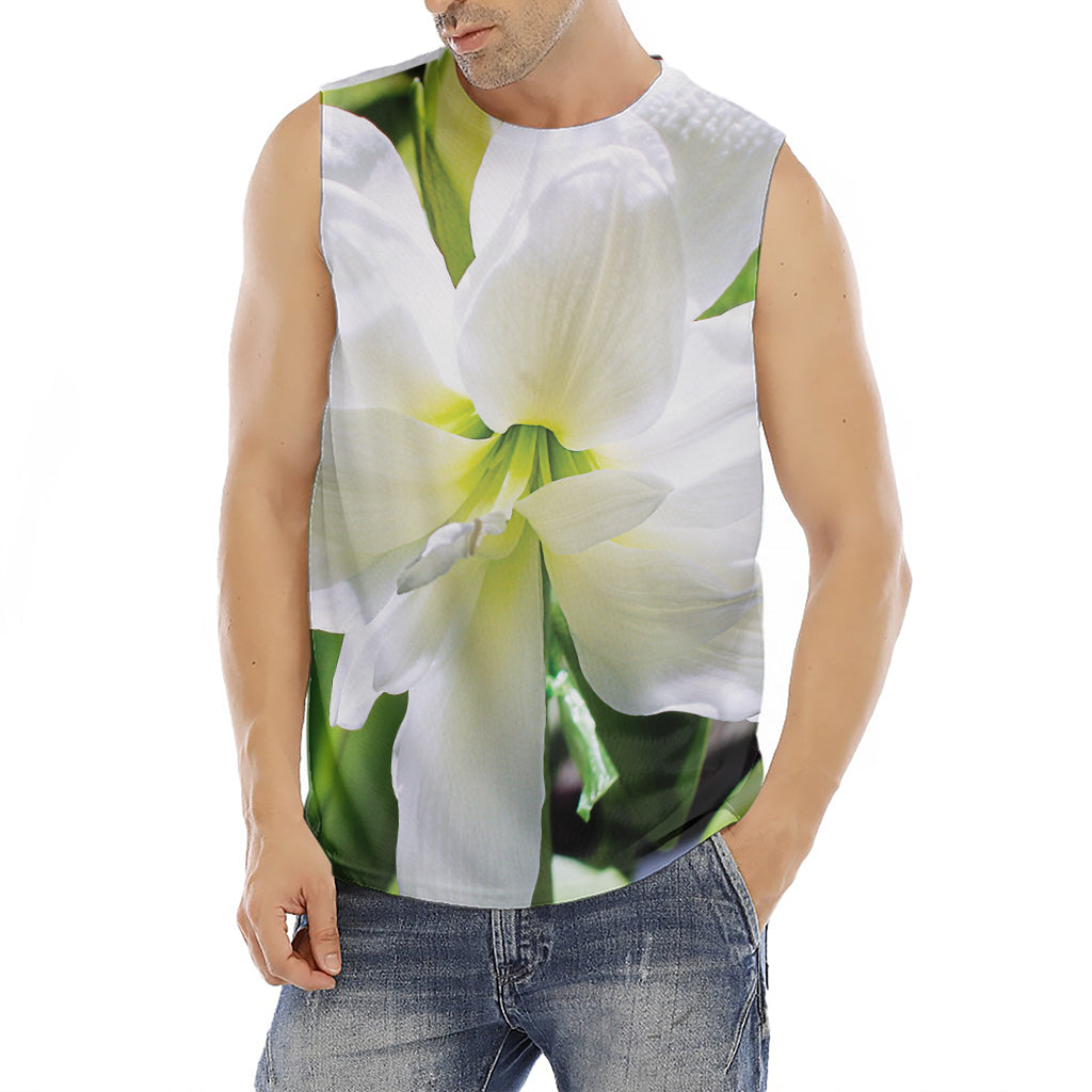 White Amaryllis Print Men's Fitness Tank Top