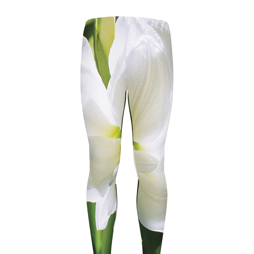 White Amaryllis Print Men's leggings