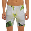 White Amaryllis Print Men's Long Boxer Briefs