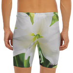 White Amaryllis Print Men's Long Boxer Briefs