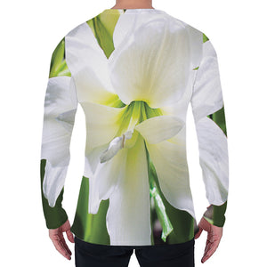 White Amaryllis Print Men's Long Sleeve T-Shirt