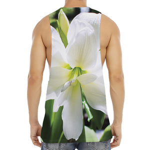 White Amaryllis Print Men's Muscle Tank Top