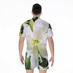 White Amaryllis Print Men's Rompers
