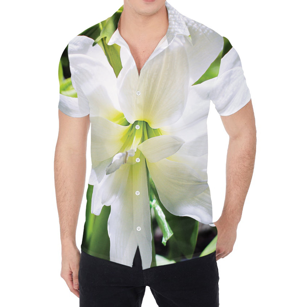 White Amaryllis Print Men's Shirt