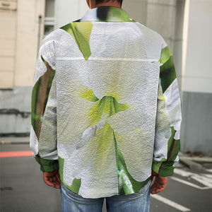 White Amaryllis Print Men's Shirt Jacket