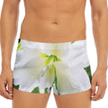 White Amaryllis Print Men's Short Boxer Briefs