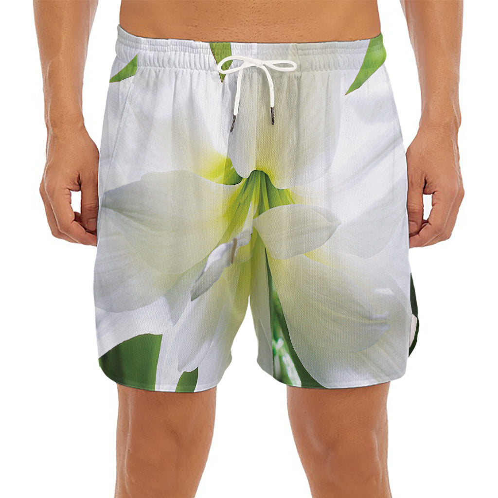 White Amaryllis Print Men's Split Running Shorts