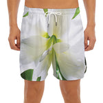 White Amaryllis Print Men's Split Running Shorts