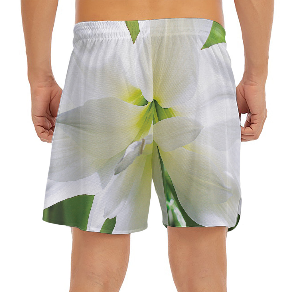 White Amaryllis Print Men's Split Running Shorts