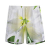 White Amaryllis Print Men's Sports Shorts