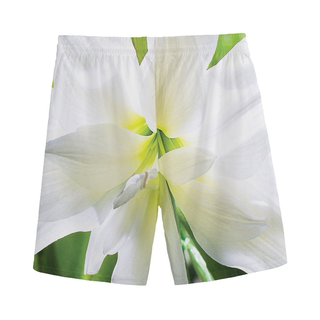 White Amaryllis Print Men's Sports Shorts