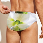 White Amaryllis Print Men's Swim Briefs
