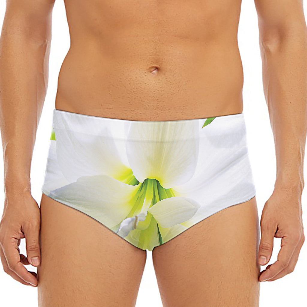 White Amaryllis Print Men's Triangle Swim Briefs