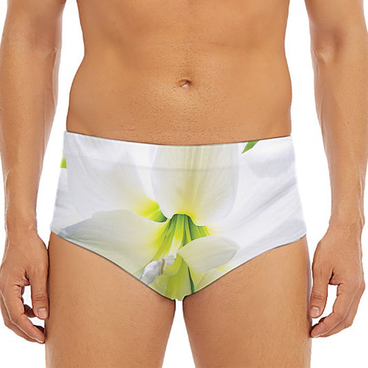 White Amaryllis Print Men's Triangle Swim Briefs
