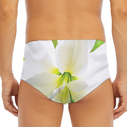 White Amaryllis Print Men's Triangle Swim Briefs