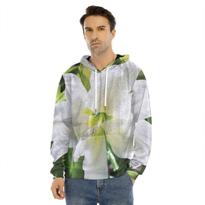 White Amaryllis Print Men's Velvet Pullover Hoodie