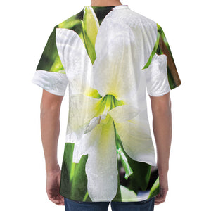 White Amaryllis Print Men's Velvet T-Shirt