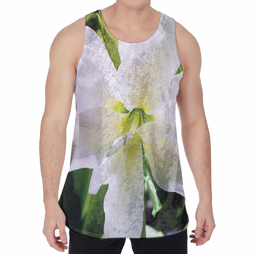 White Amaryllis Print Men's Velvet Tank Top