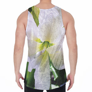 White Amaryllis Print Men's Velvet Tank Top