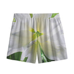 White Amaryllis Print Mesh Shorts