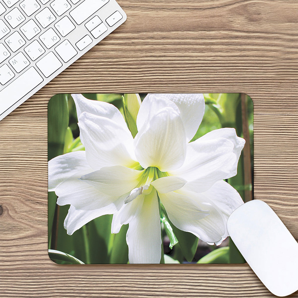 White Amaryllis Print Mouse Pad