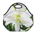 White Amaryllis Print Neoprene Lunch Bag