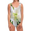 White Amaryllis Print One Piece Swimsuit