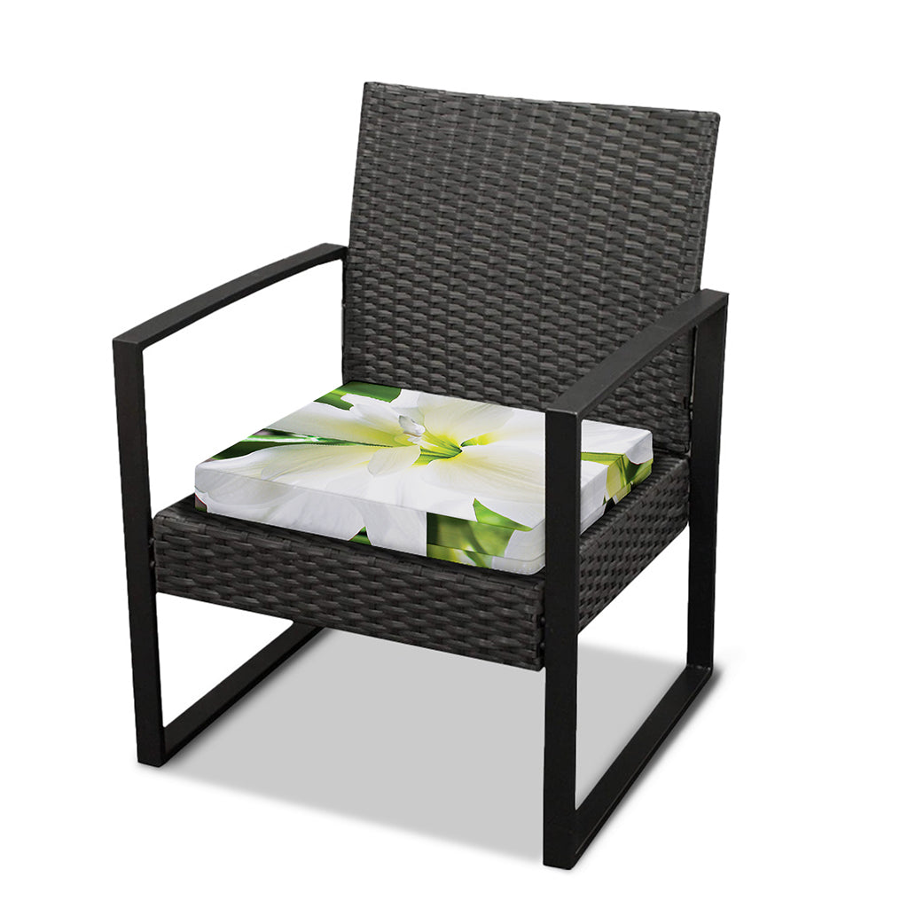 White Amaryllis Print Outdoor Seat Cushion Cover