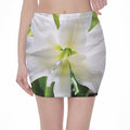 White Amaryllis Print Pencil Mini Skirt