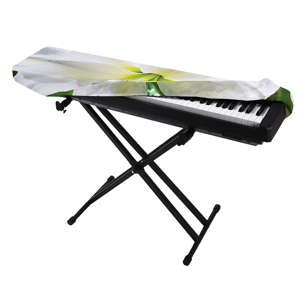 White Amaryllis Print Piano Keyboard Cover