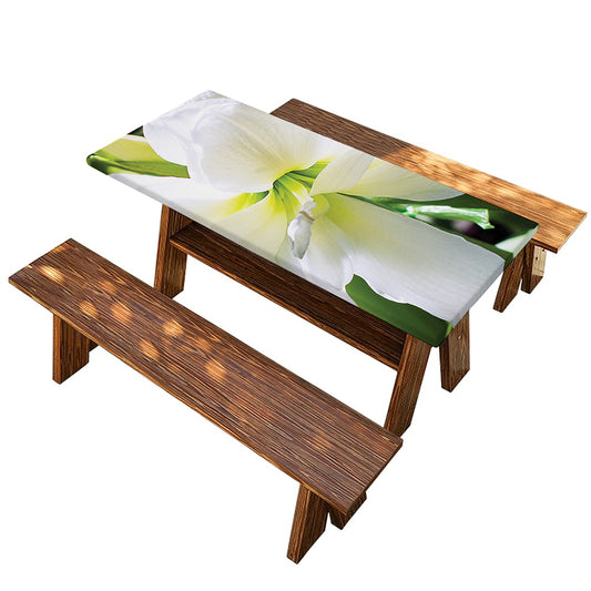 White Amaryllis Print Picnic Table Cover