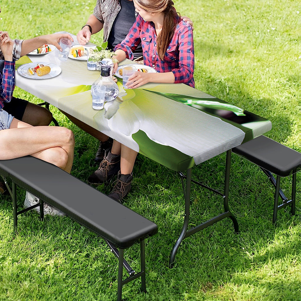 White Amaryllis Print Picnic Table Cover