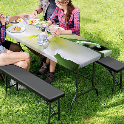 White Amaryllis Print Picnic Table Cover