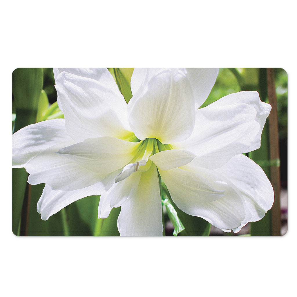 White Amaryllis Print Polyester Doormat