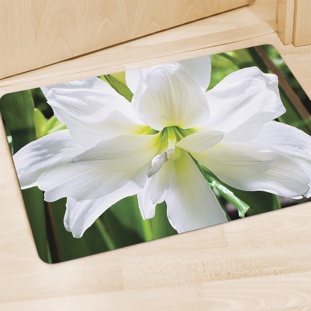 White Amaryllis Print Polyester Doormat