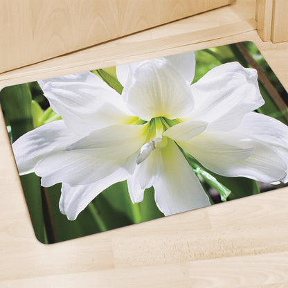 White Amaryllis Print Polyester Doormat