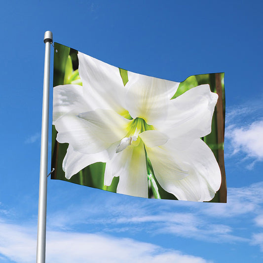 White Amaryllis Print Polyester Flag