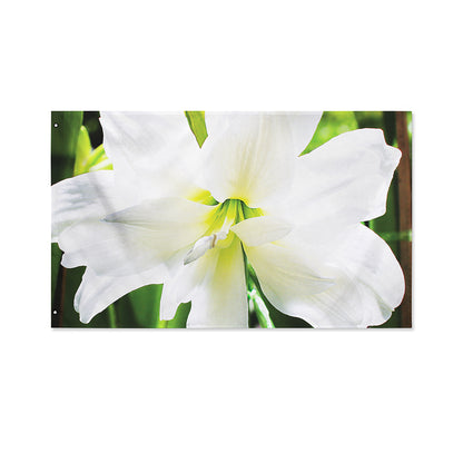 White Amaryllis Print Polyester Flag