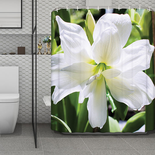 White Amaryllis Print Polyester Shower Curtain